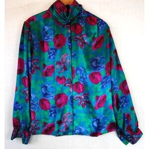 Vintage Notations Floral Secretary Office Dark Romantic Cottage Core XL Blouse